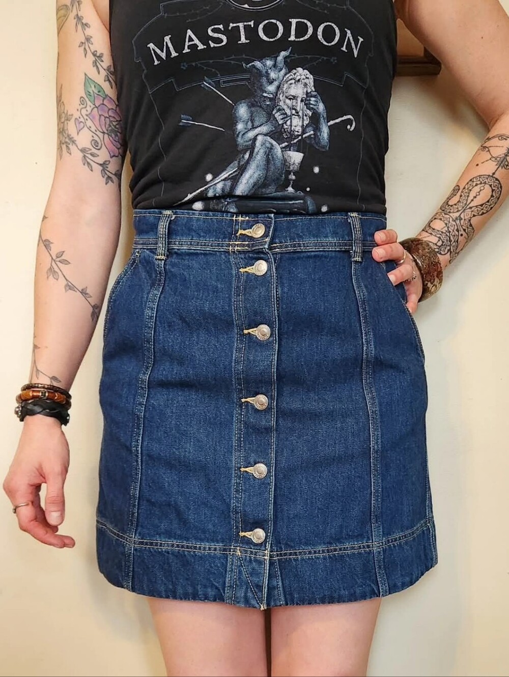 Free Assembly Denim Button Front Mini Skirt
